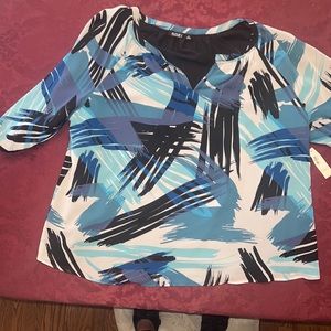 3X Ana blue,black, and gray 3/4 blouse